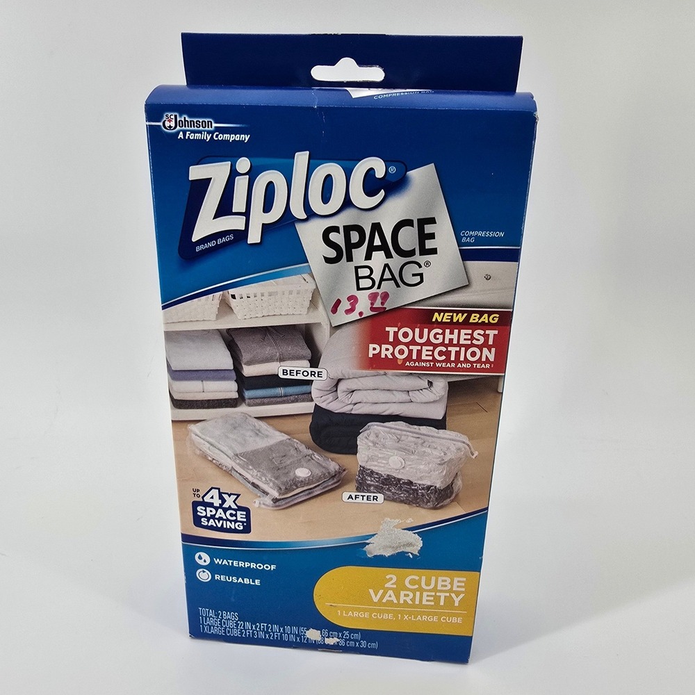 Ziploc Space Bag 2 Cube Variety Pack Large & XL Blue Vacuum Seal Storage Bags